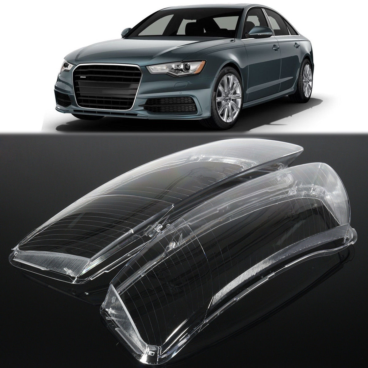 Pair Clear Headlight Lens Right & Left Lampshade Cover For Audi A6 C6
