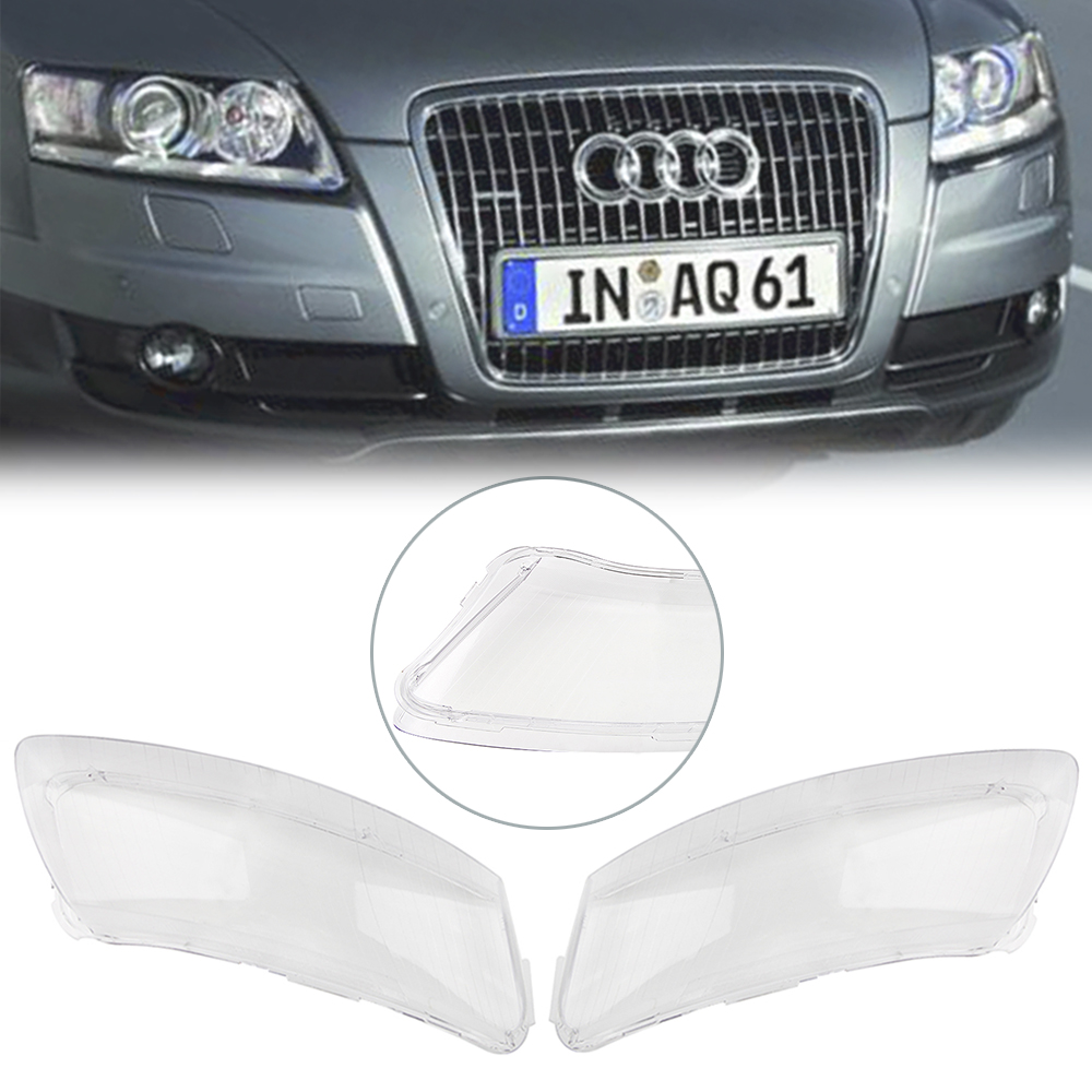 thumbnail image 2 of Pair Of Headlight Lens Lampshades For Audi A6 C6 (2006-2011) – Clear PC Plastic Replacement Covers 2 of 6