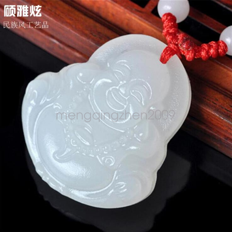 Afghanistan white jade Maitreya Buddha pendant buddhism belief necklace
