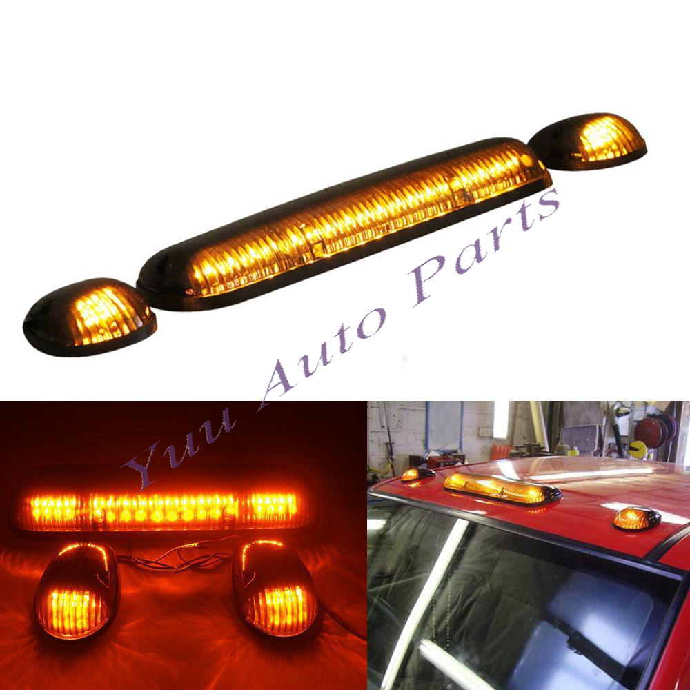 3PC Smoke Cab Roof Running Amber LED Lights for 0207 Chevy Silverado