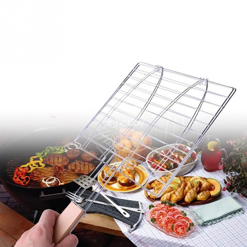 BIG SIZE BBQ BARBECUE MEAT BURGER FISH E HOLDER GRILL RACK BASKET FOLDING STAND eBay