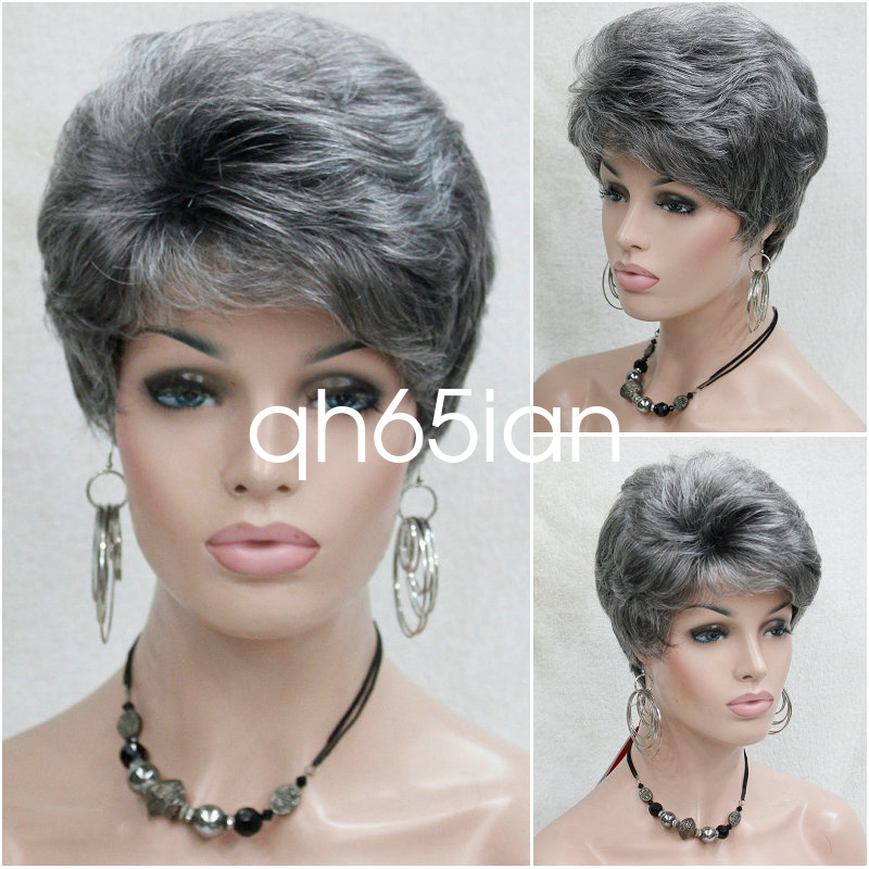 ladies wig Black Grey Mix Short Women Daily Natural Hair cosplay Wigs
