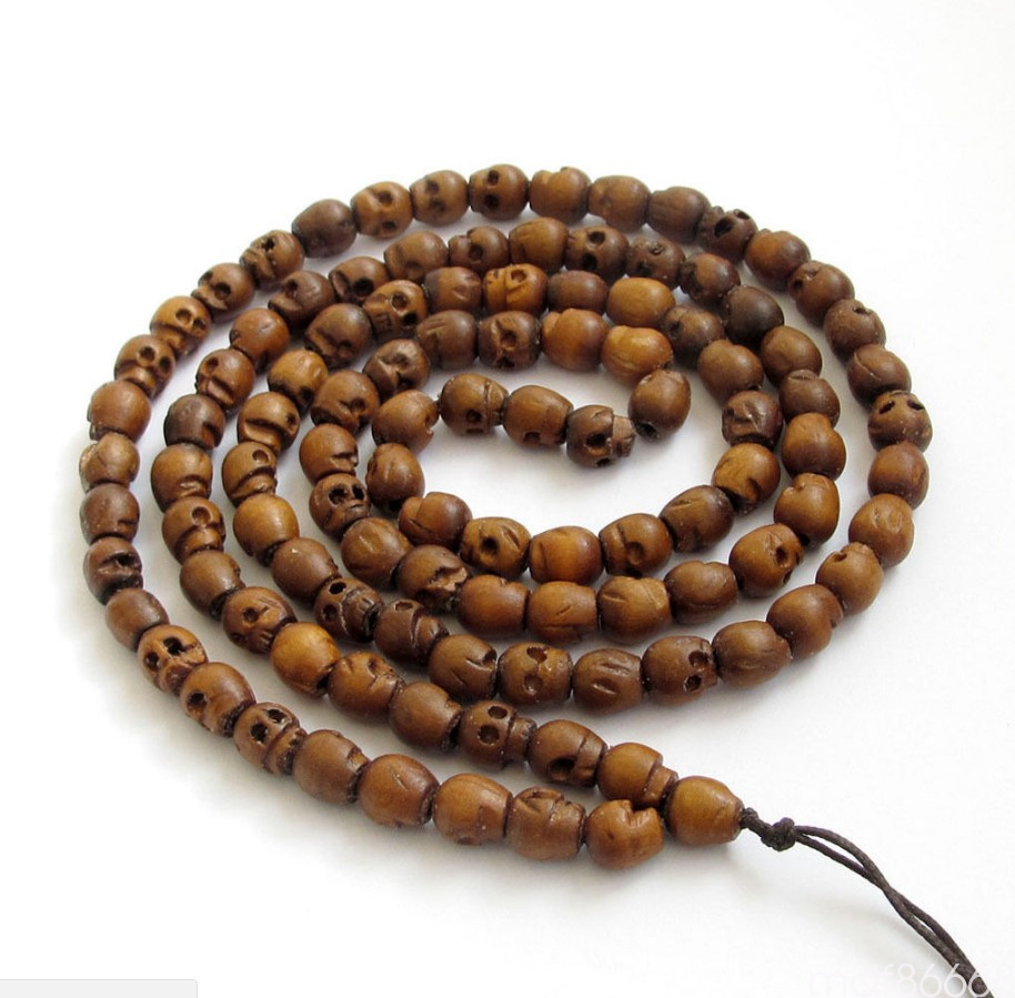 Rare tibet Buddhist 108 Wood Skull Prayer Beads Mala Necklace Bracelet