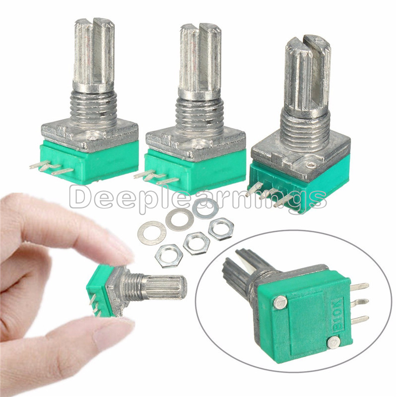 3PCS 6mm Knurled Single Linear B 10K ohm Rotary Potentiometer 3Pin