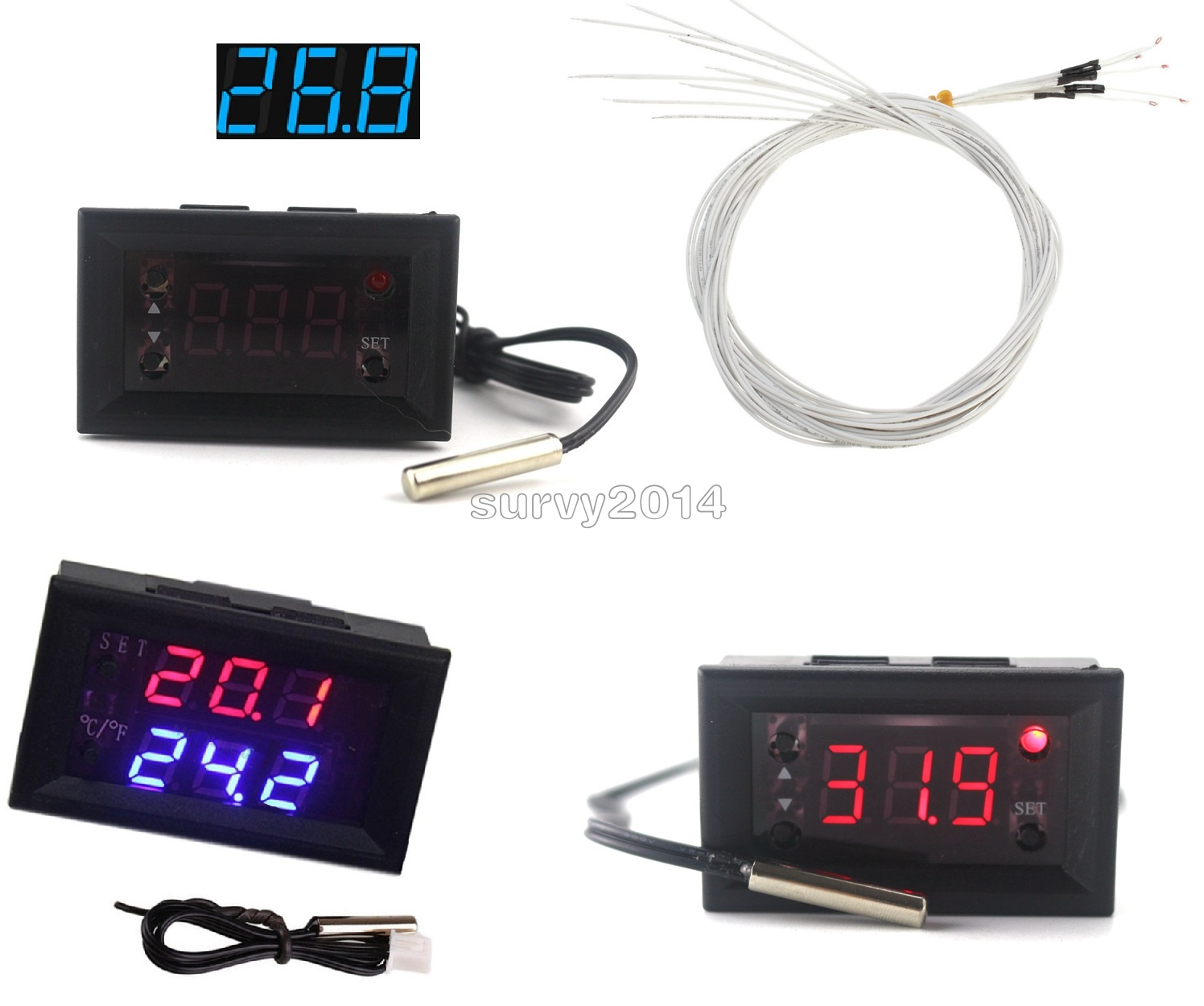 Red W1218 Thermostat 12V+3-Digit NTC Probe Controller Replace W1209WK