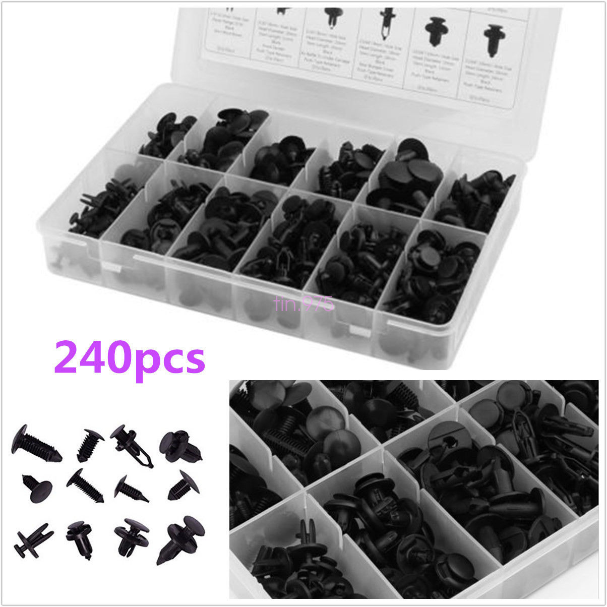 Auto Parts Interchange >> 240Pcs 12 Model Auto Nylon Car Body Shield & Push Type Retainer Clip Assortment Auto Parts Interchange >> 240Pcs 12 Model Auto Nylon Car Body Shield & Push Type Retainer Clip Assortment