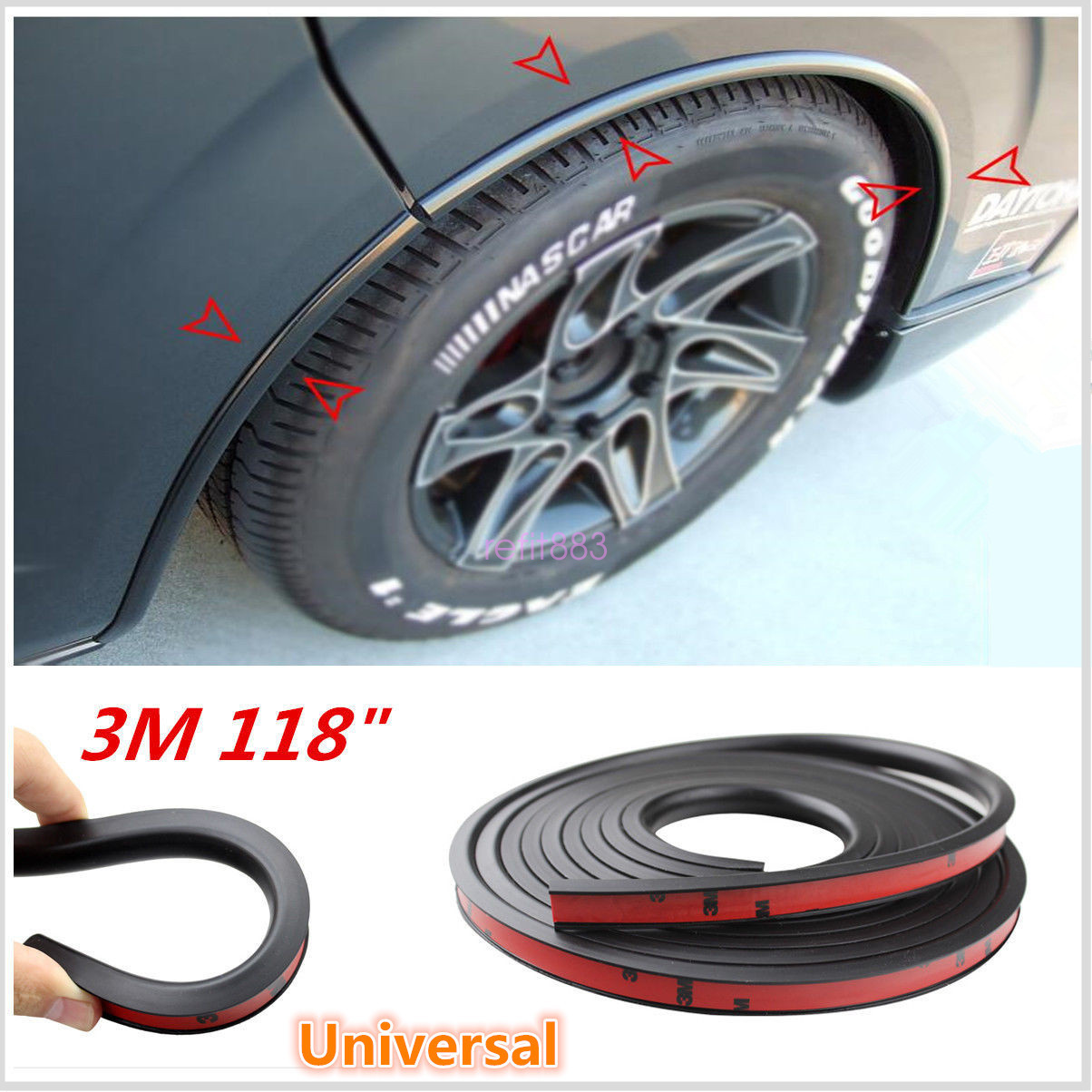 118'' 3M Car Fender Flare Extension Wheel Eyebrow Protector Lip Wheel