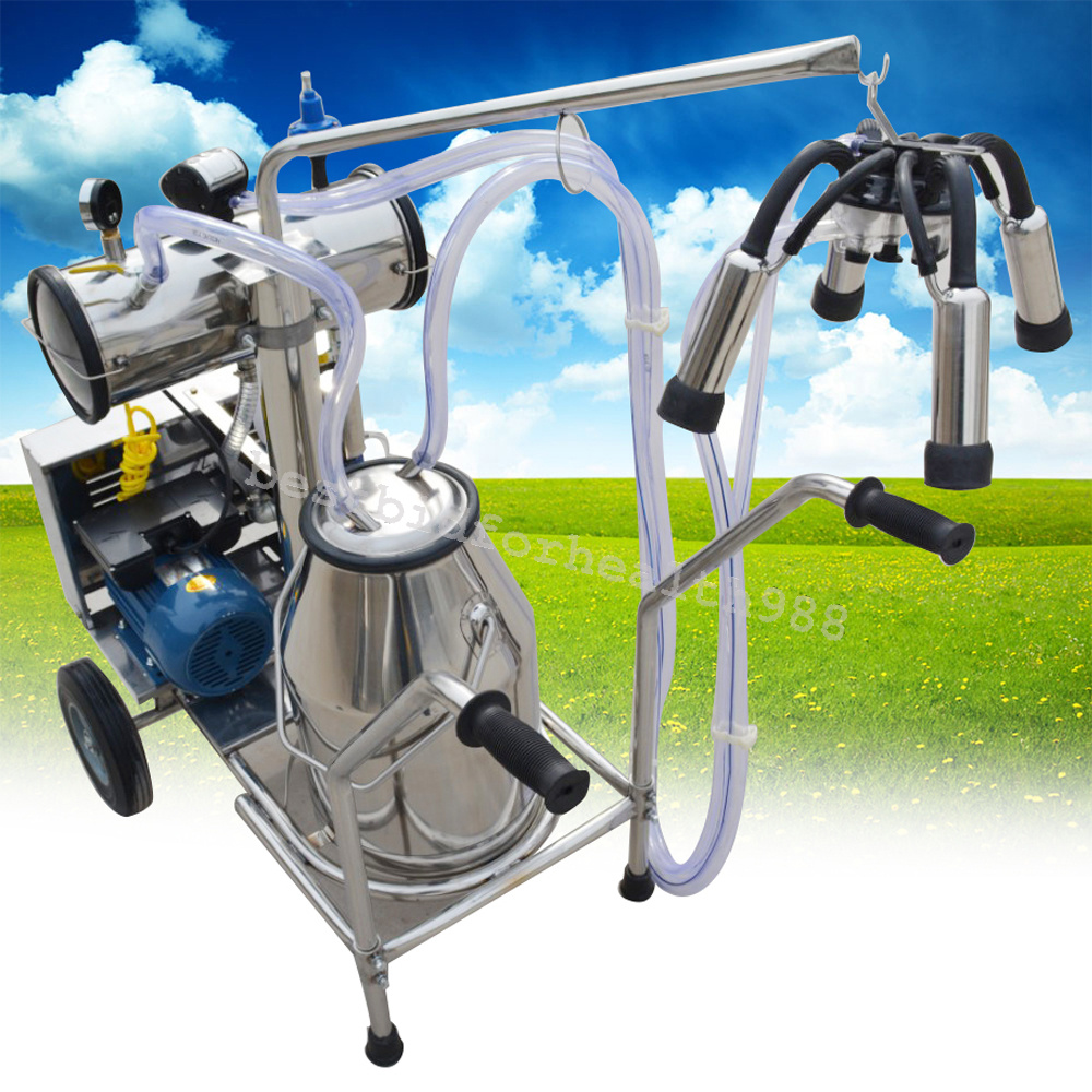 NEW Single Tank Milker Electric Vacuum Pump Milking Machine +Wheels For