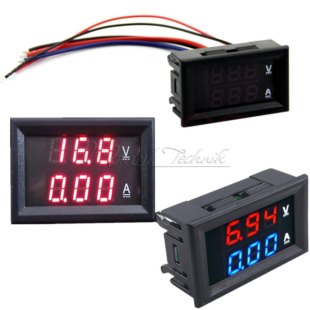 DC 100V 10A Voltmeter Ammeter LED Digital Volt Meter Gauge New Blue&Red