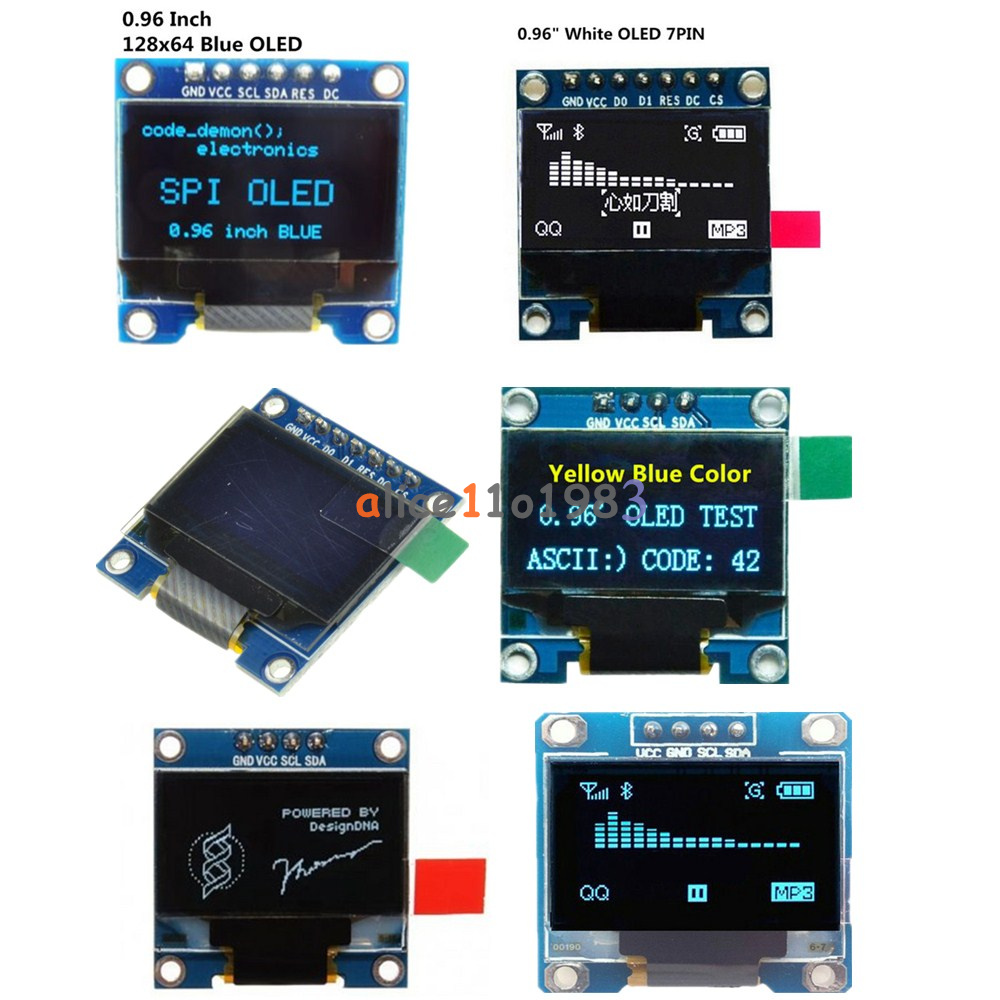 0.96/" I2C IIC SPI Serial 128X64 OLED LCD LED Display Module White Blue Yellow
