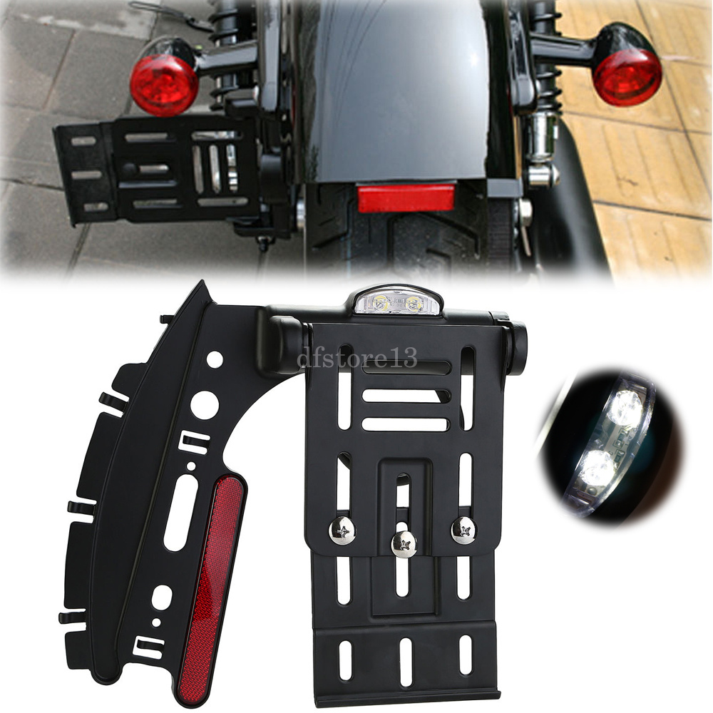Folding Side Mount LED License Plate Light Bracket For Harley Sportster XL