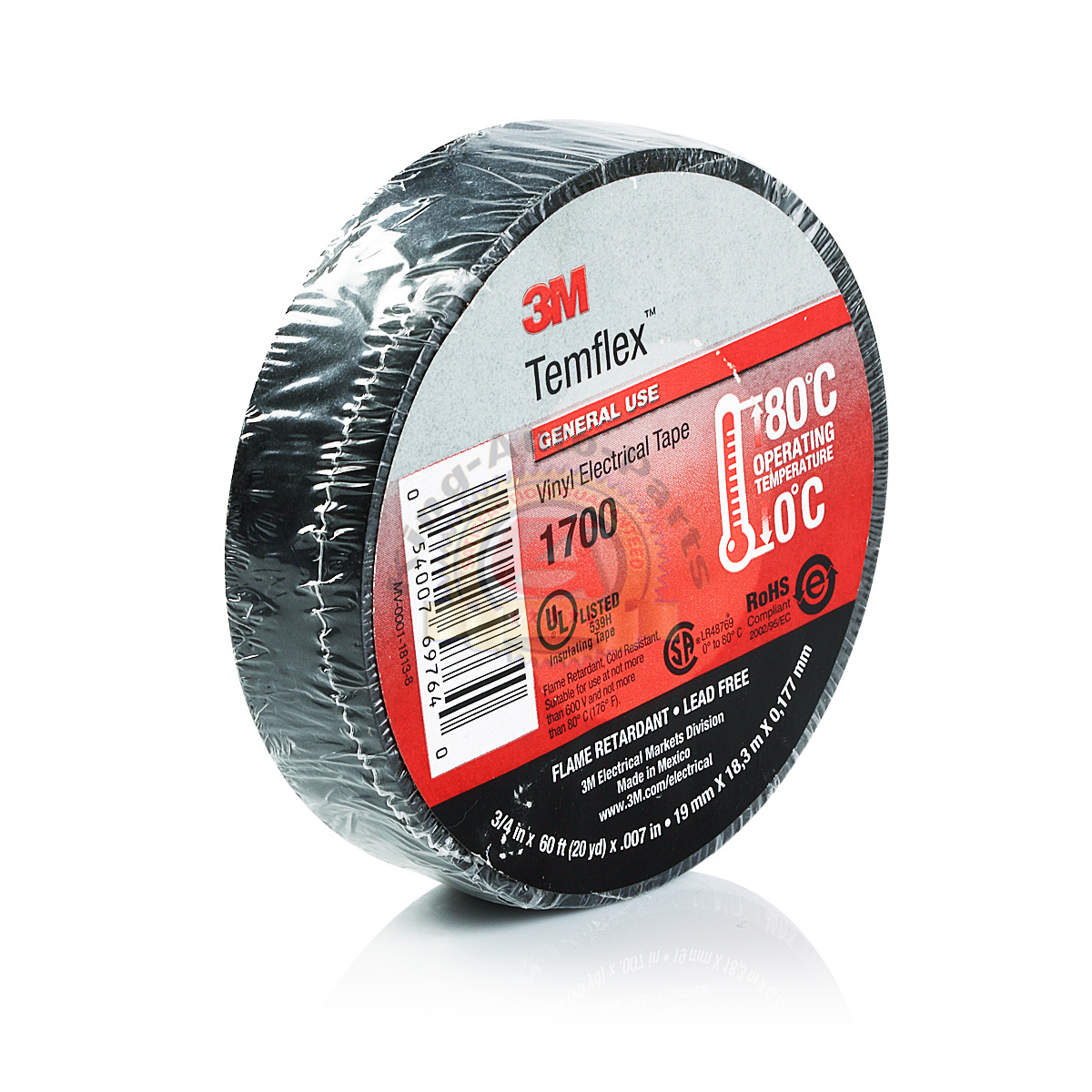 3M BLACK ELECTRICAL TAPE TEMFLEX 1700/1776 3/4" X 60 FT 10 ROLLS FREE