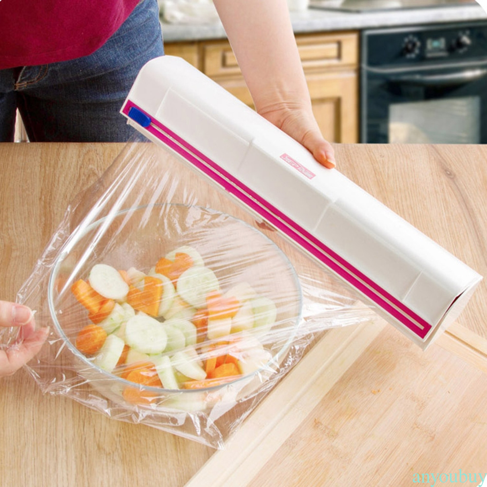 Food Wrap Dispenser Plastic Cutter Foil Cling Film Storage Holder Bar