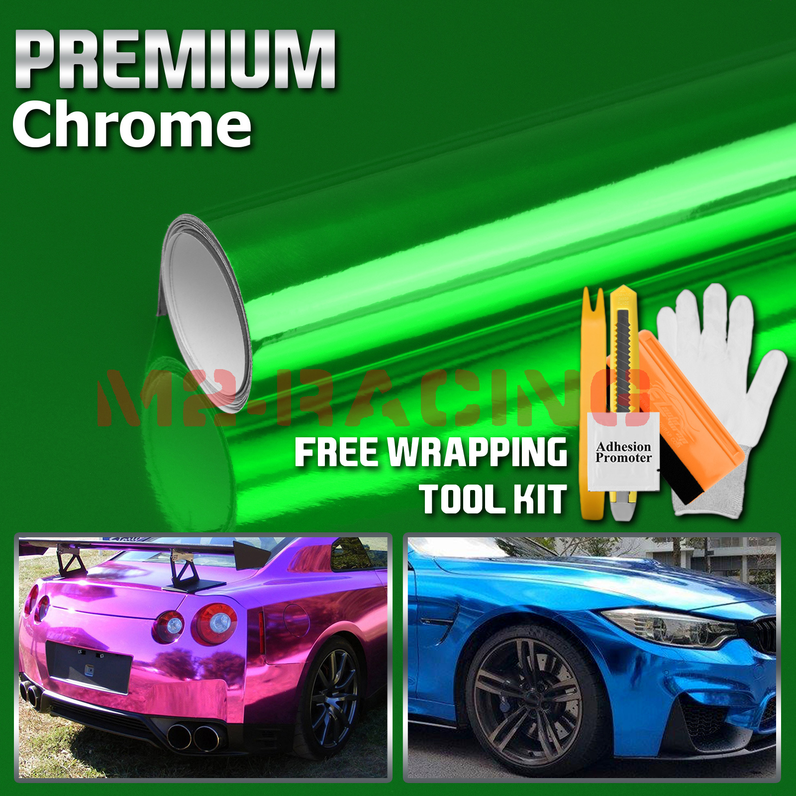 Green Chrome Mirror Vinyl Wrap Film Sticker Decal Bubble Free Air Release Custom
