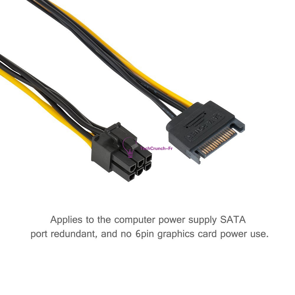 Dual SATA 15P Male to PCIE 6 Pin Female Video Card Power Adapter 20cm