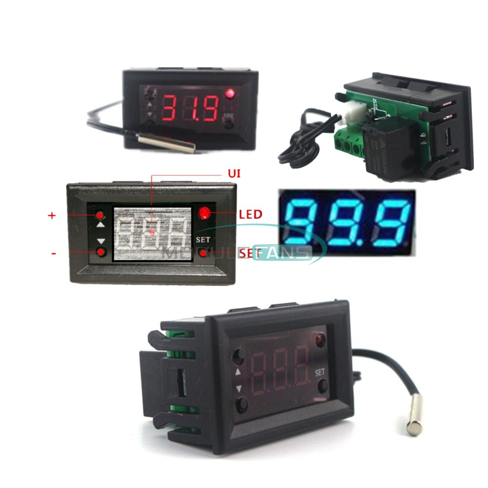 Red W1218 Thermostat 12V+3-Digit NTC Probe Controller Replace W1209WK