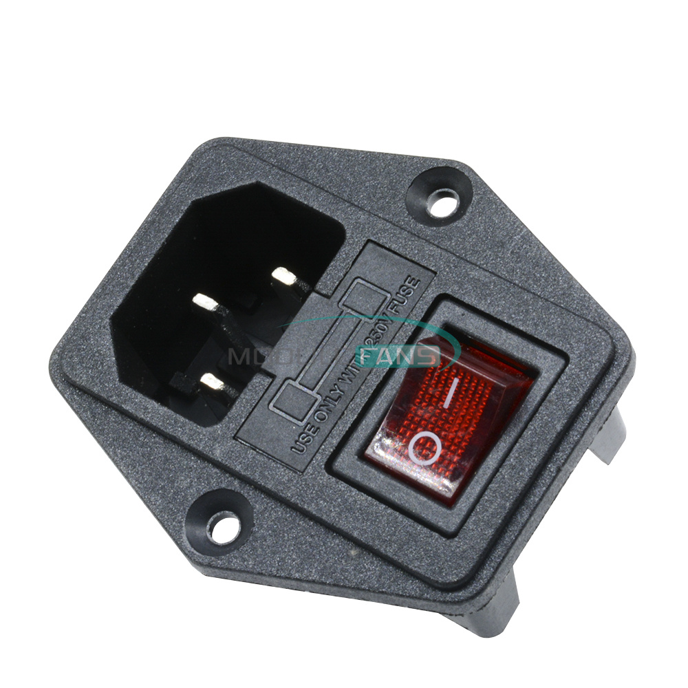 Black Red AC 250V 10A 3 Terminal Power Socket with Fuse Holder M eBay