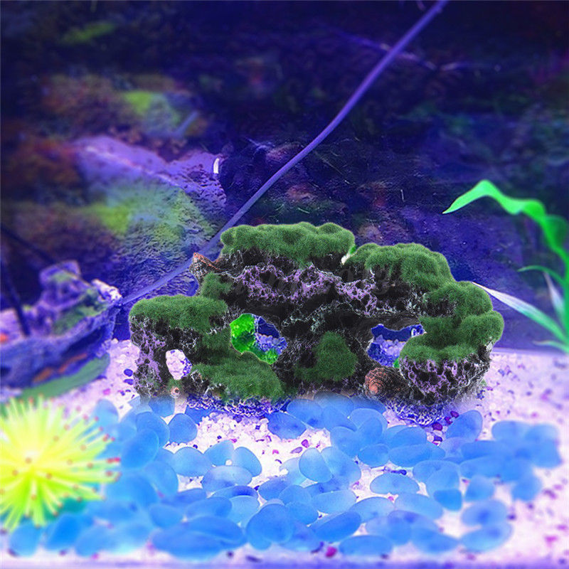Resin Aquarium Coral Reef Moss Rock Fish Tank Marine Island Ornament ... Moss On Rocks In Aquarium