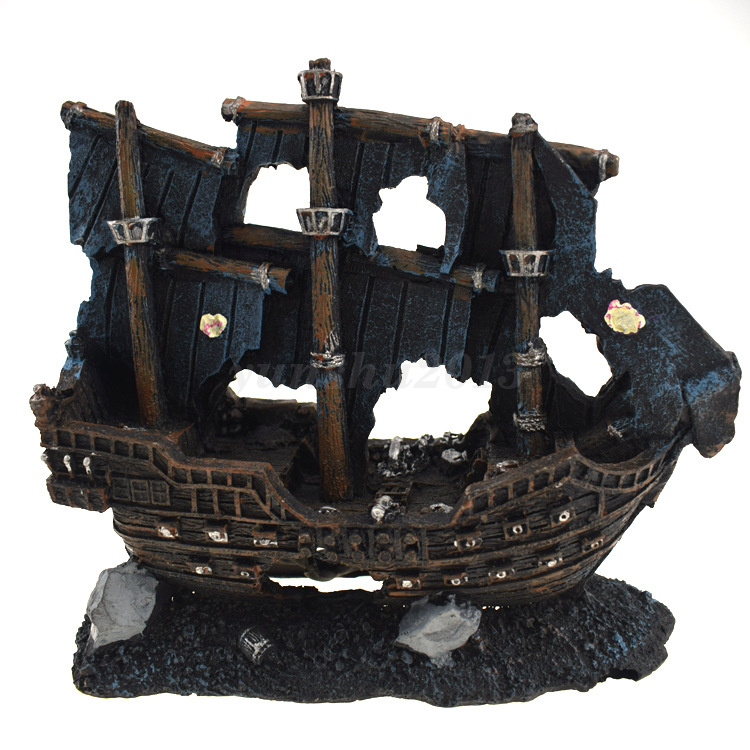 Aquarium Decoration Pirate Wreck Sunk Ship Boat For Fish Tank Resin