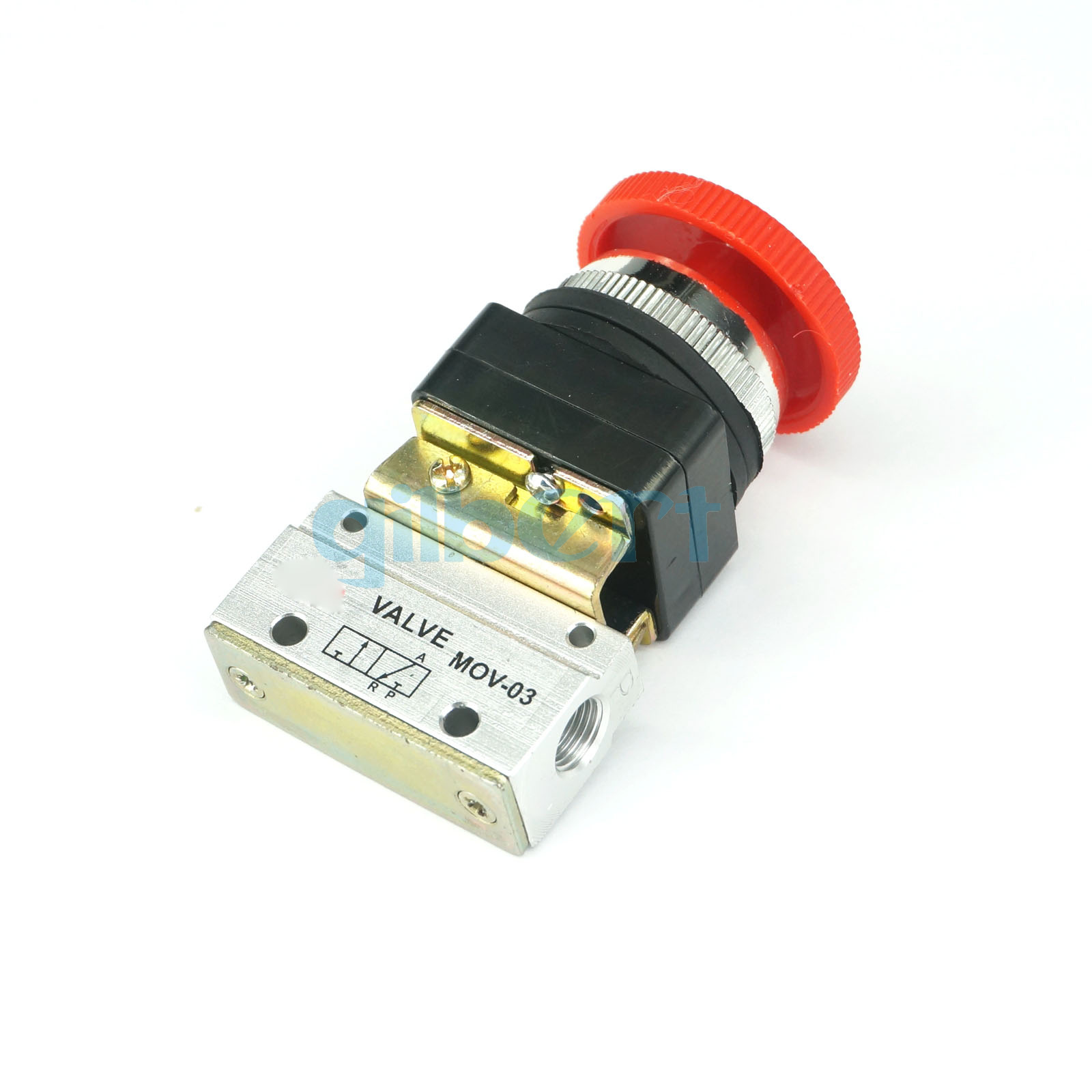 MOV03 G1/8" 2/3 Way Push Button Red Mushroom Pneumatic Mechanical
