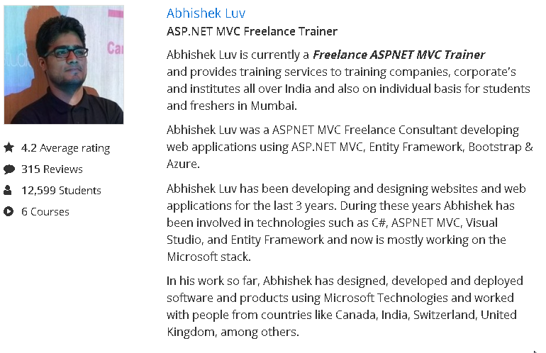 Abhishek Luv's Udemy Profile Abhishek Luv's Udemy Profile
