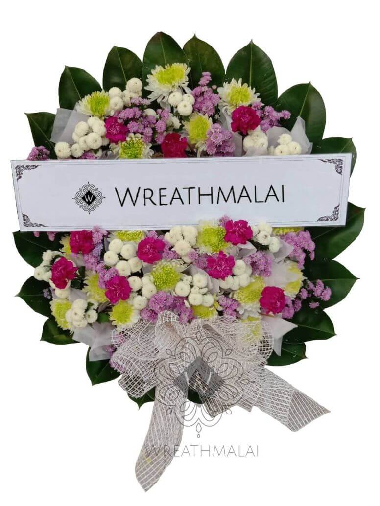 WF051 พวงหรีดดอกไม้สดโทนสีสดใส