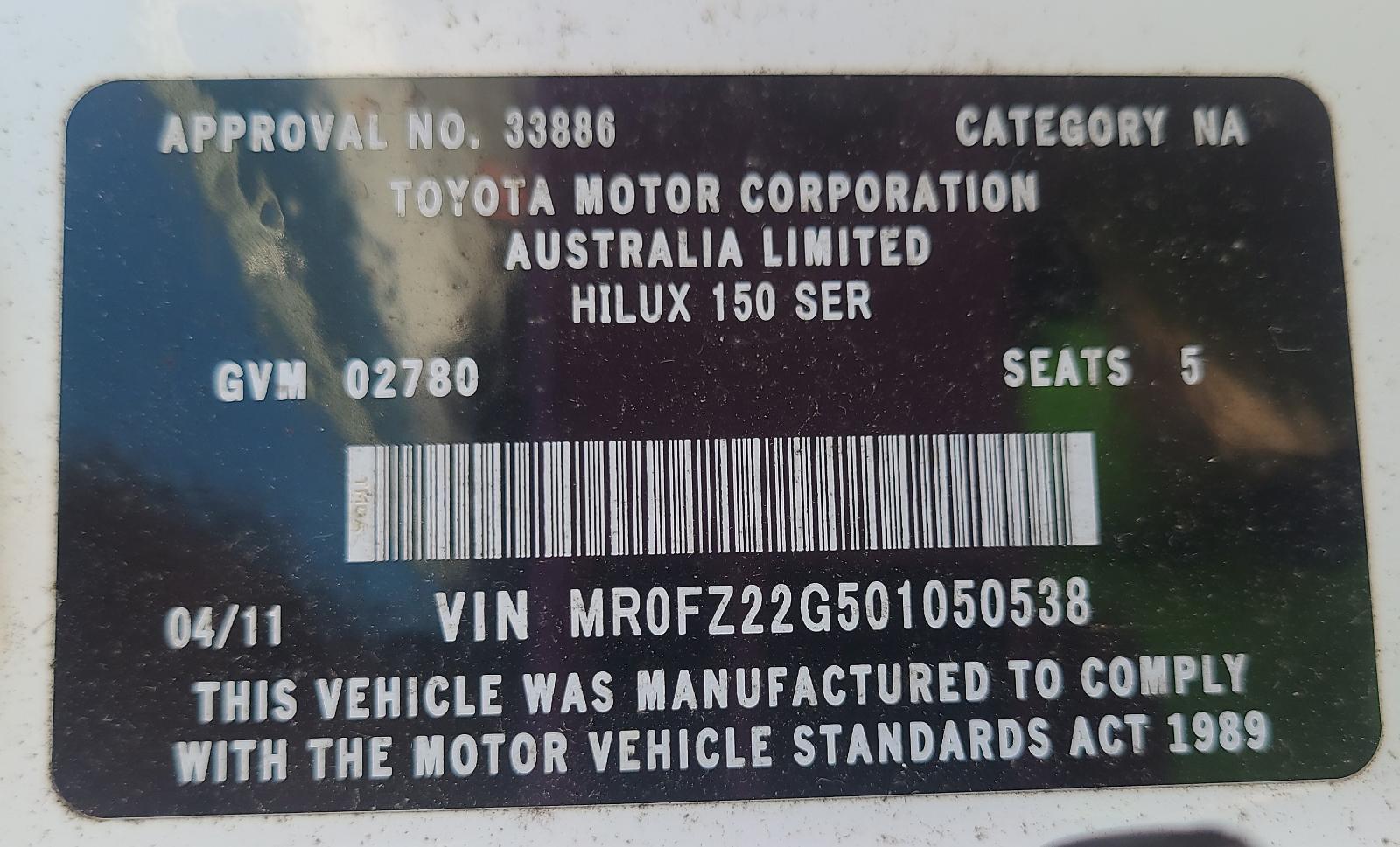 2011 Toyota Hilux Misc Switch/Relay View Auto part Misc Switch/Relay Toyota Hilux 2011