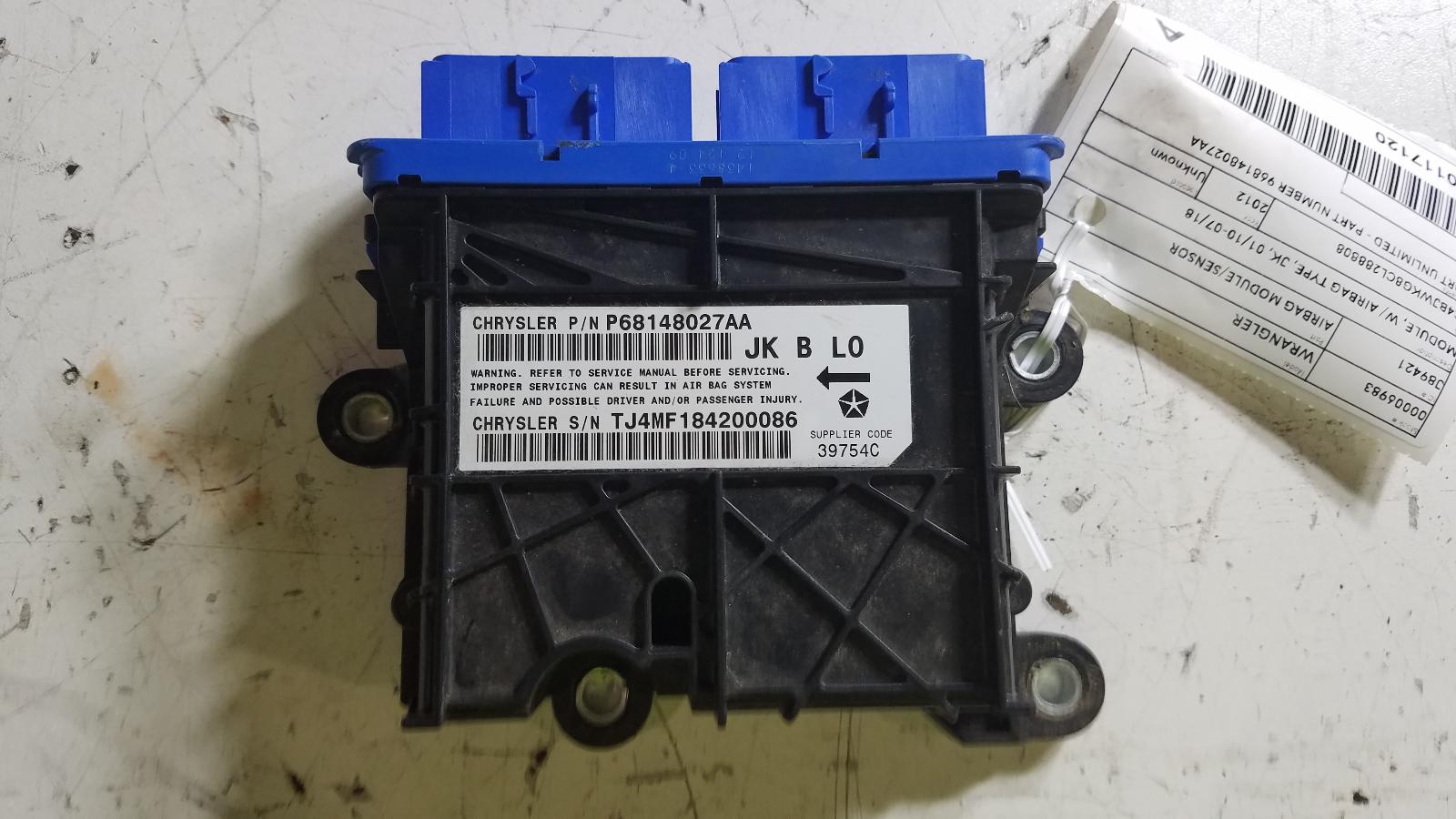 Airbag Module/Sensor Wrangler Jeep 2012