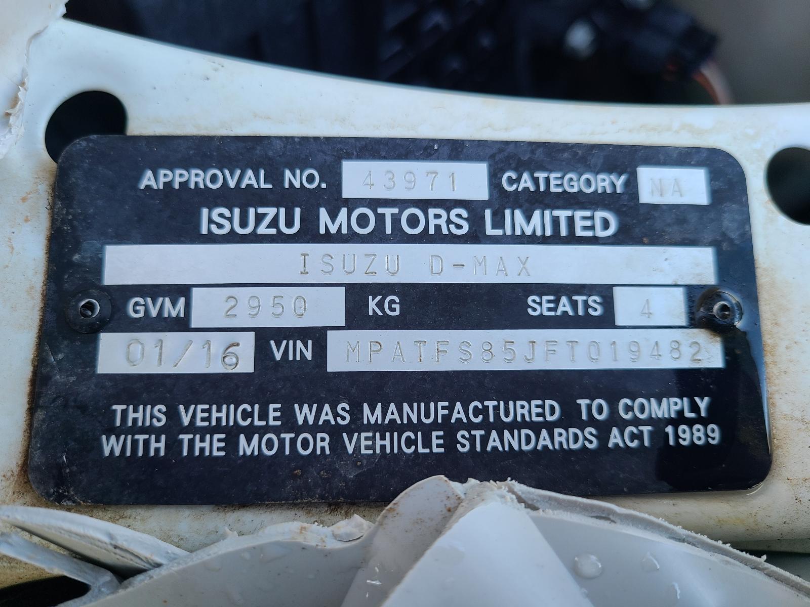 View Isuzu Dmax 2016 2 Door Pickup