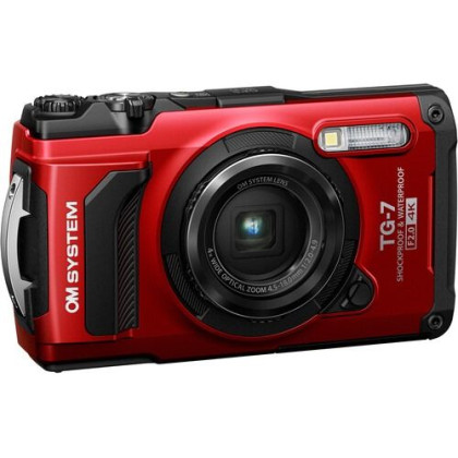 Olympus OM SYSTEM Tough TG-7 TG 7 Digital Camera (Black/Red) (Import)