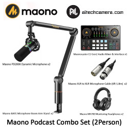 Maono Podcast Combo Set (2 Person) with Dynamic Mic + Boom Arm Stand + Audio Mixer & Interface + XLR Cable + Monitoring Headphone (Optional)