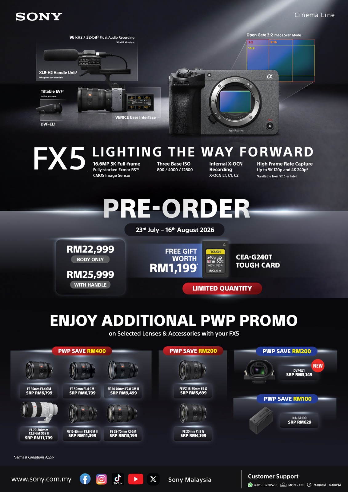 [READY STOCK] Sony FX5 Cinema Camera with XLR Handle Unit (FREE 240GB CFEXPRESS TYPEA) — [PRE-ORDER] Sony FX5 Cinema Camera with XLR Handle Unit (Preorder-Order 23/07 - 16/08 2026)