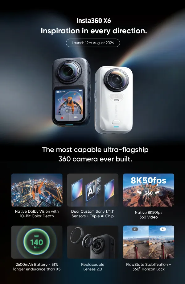 [Ready Stock] INSTA360 X6 ESSENTIAL BUNDLE 360 CAMERA — INSTA360 X6 ESSENTIAL BUNDLE 360 CAMERA (MIDNIGHT BLACK)