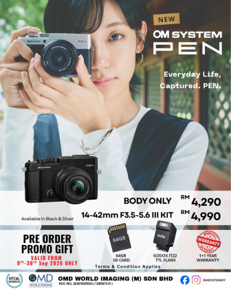 [PRE ORDER] OM SYSTEM PEN Mirrorless Camera with 14-42mm III Lens (Black / Silver) (PROMO UNTIL 30 SEP 2026)