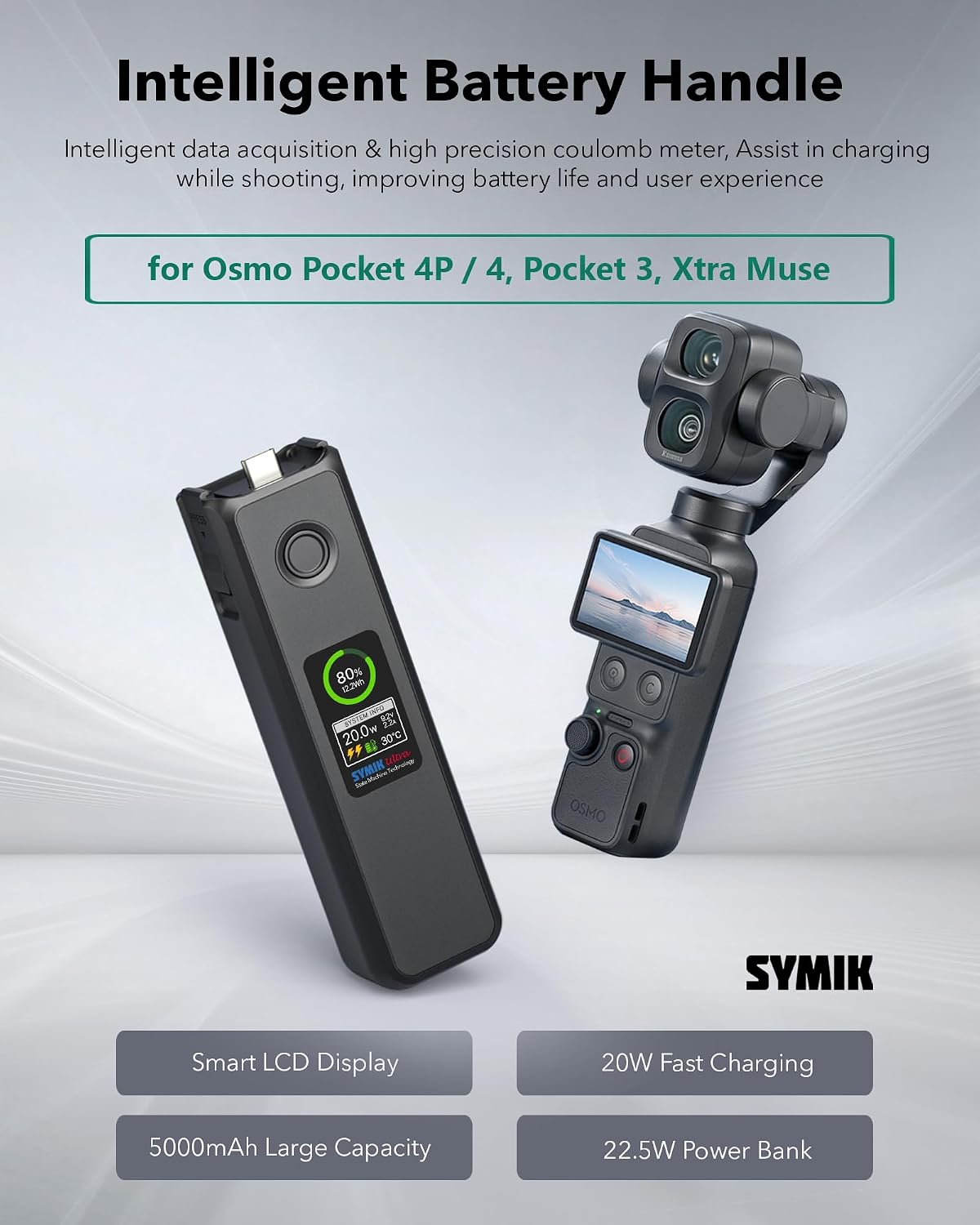 SYMIK Intelligent Battery Handle for DJI Osmo Pocket 4P / Pocket 4 / Pocket 3 (5000 mAh) — SYMIK Intelligent Battery Handle for DJI Osmo Pocket 4P / Pocket 4 / Pocket 3 (5000 mAh)