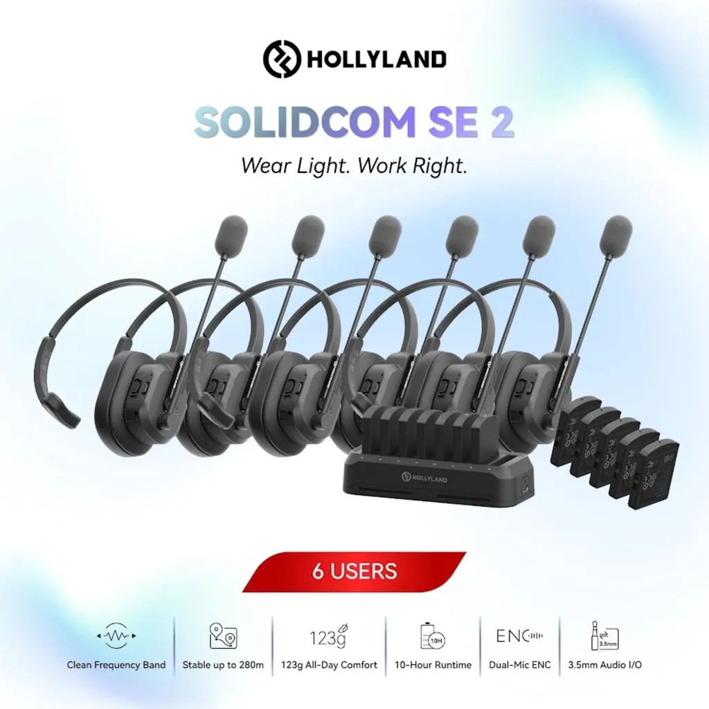 Hollyland Solidcom SE 2 1.9Ghz Full-Duplex Wireless Intercom Headset System with Dual-Mic ENC (2S / 4S / 6S / 8S / 11S) — Hollyland Solidcom SE 2 6S 1.9Ghz (6 Users)