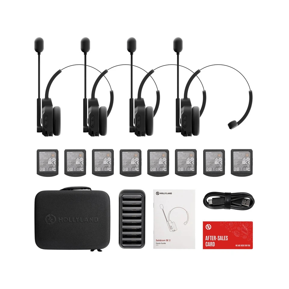 Hollyland Solidcom SE 2 1.9Ghz Full-Duplex Wireless Intercom Headset System with Dual-Mic ENC (2S / 4S / 6S / 8S / 11S) — Hollyland Solidcom SE 2 4S 1.9Ghz (4 Users)