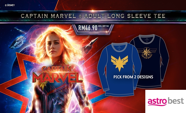 CAPTAIN MARVEL + ADULT LONG SLEEVE TEE