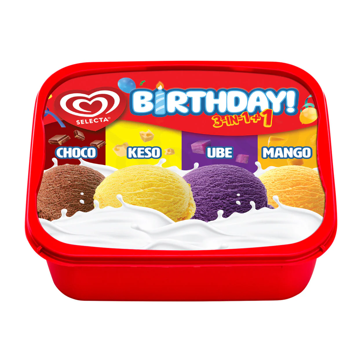 Birthday Ice Cream 3+1 Choco-Keso-Ube-Mango 1.25L