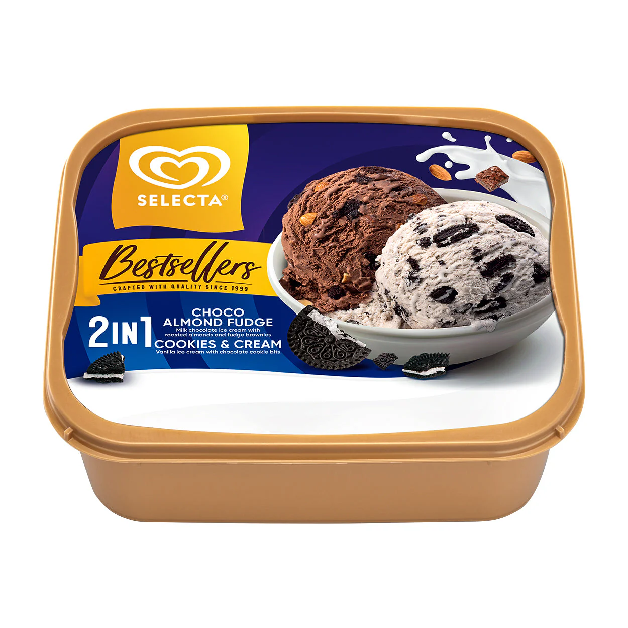 Ice Cream 2in1 Choco Almond Fudge-Cookies & Cream 2L