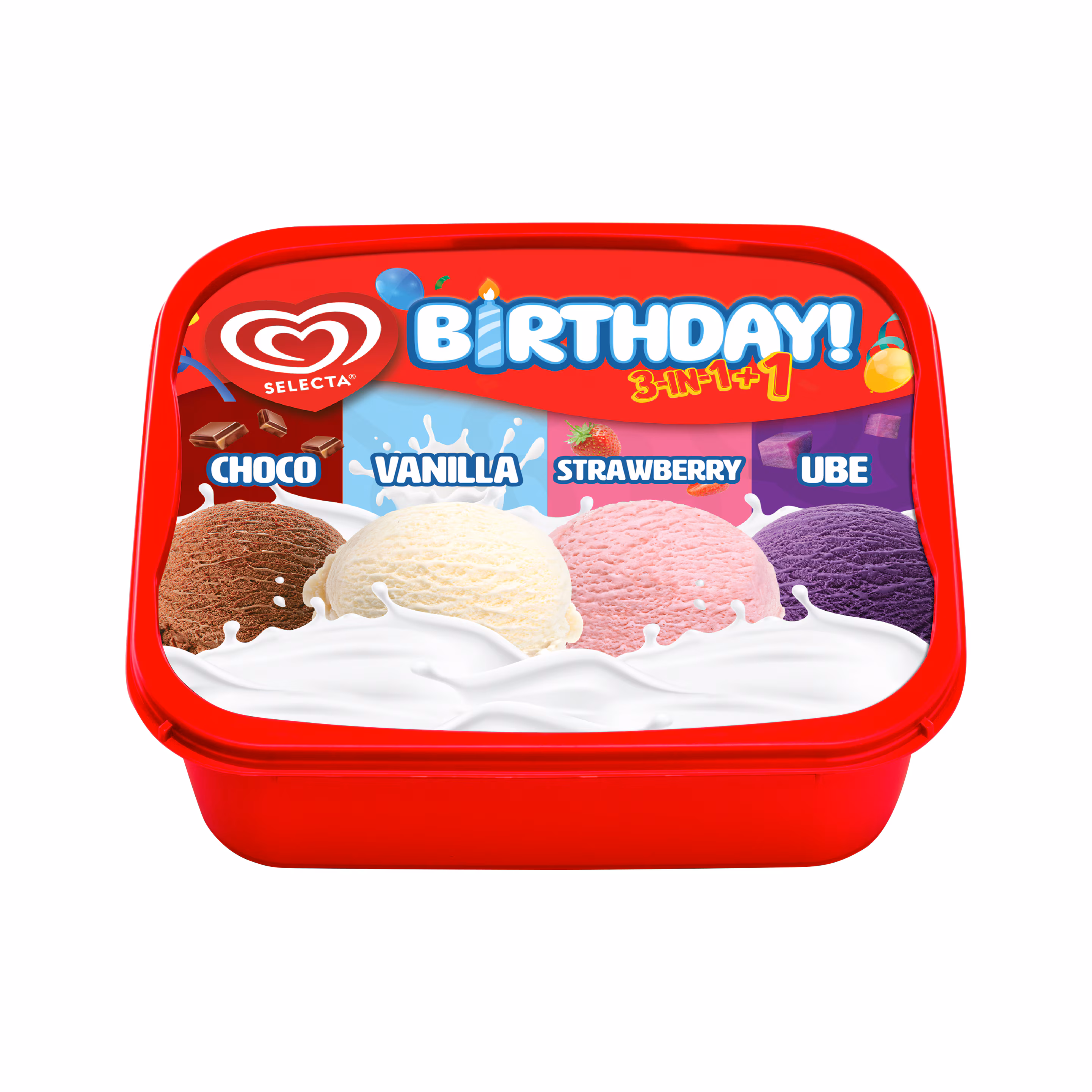 Birthday Ice Cream 3in1+1 Choco-Vanilla-Strawberry-Ube 1.2L