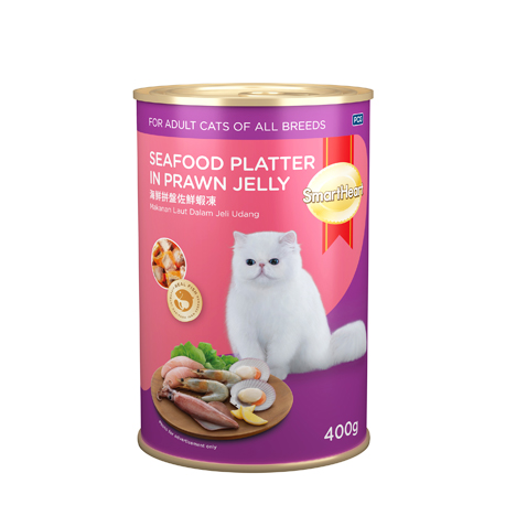 Canned Cat Food Seafood Platter in Prawn Jelly