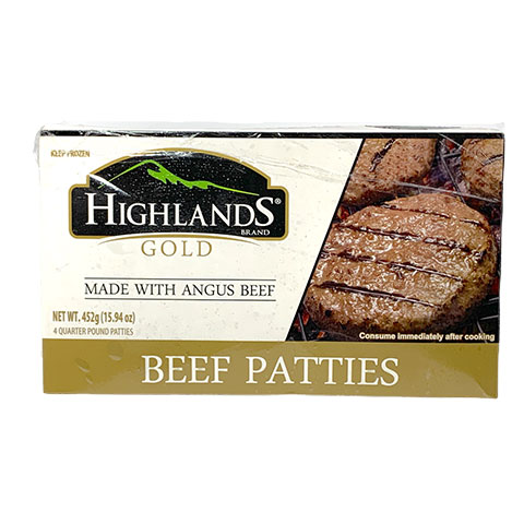 Highlands Gold Beef Patties 4 Quarter Pound Patties