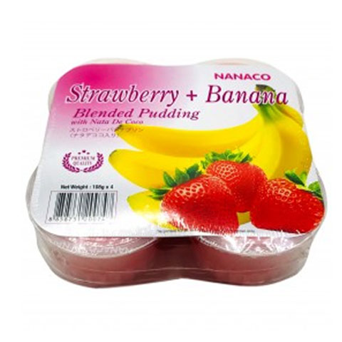 Strawberry Banana Blended Pudding with Nata de Coco