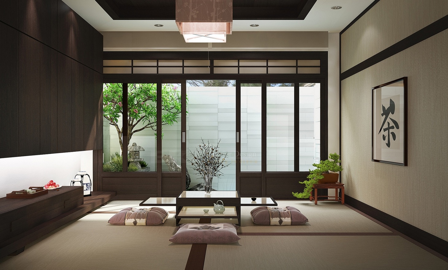 Desain ruang tamu tanpa kursi [Sumber: home-designing.com]