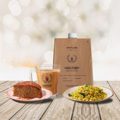 Ginger Chai Uniflask + Banana Cake + Poha