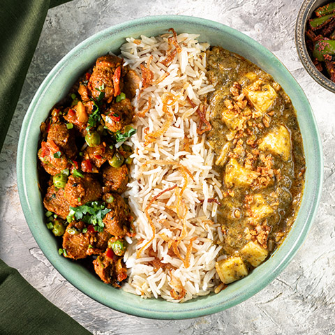 Lasooni methi paneer, soya masala sabzi & jeera pulao