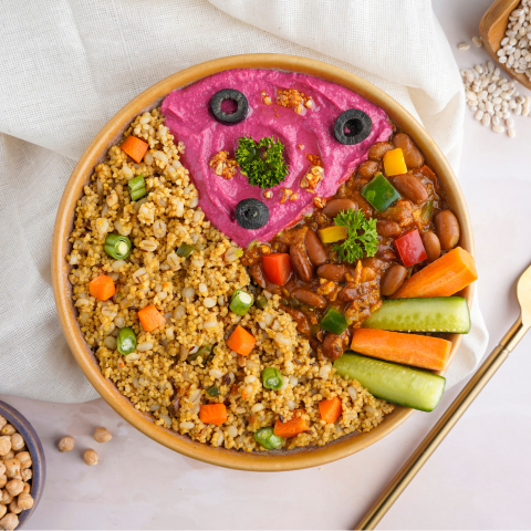 Beetroot hummus millet bowl veg