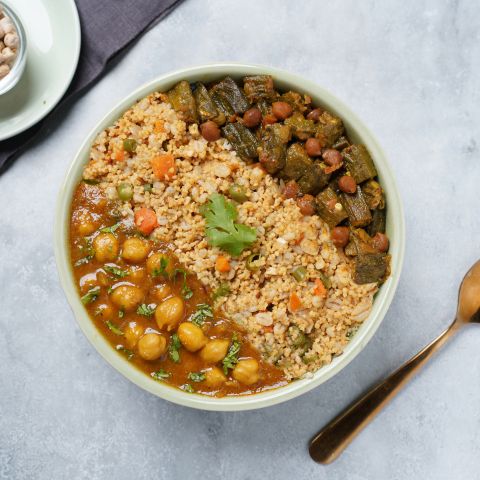 Chole, bhindi chana & millet pulao