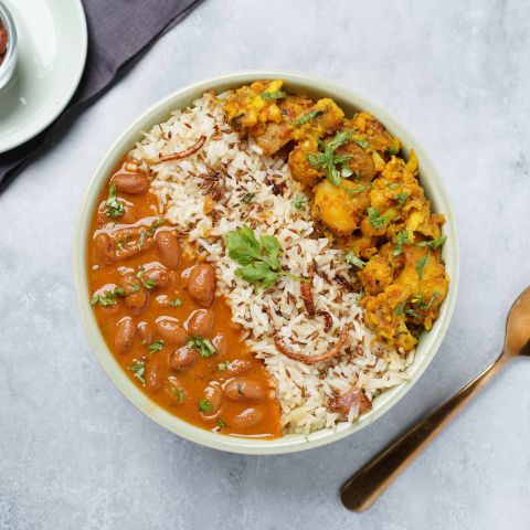 Ghar ke rajma, aloo gobhi & jeera pulao